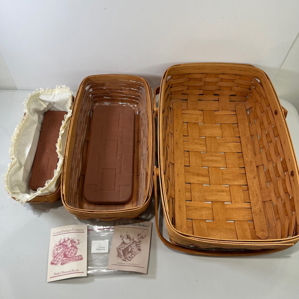 Vtg Longaberger Baskets Set 7 Piece Large Woven Wood Bread Warmers Farmhouse - Picture 5 of 8